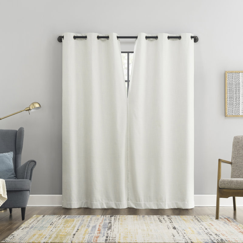 Sun Zero Aldwin Slub Texture Magnetic Closure 100% Blackout Grommet Curtain Panel, White, 40" W x 96" L