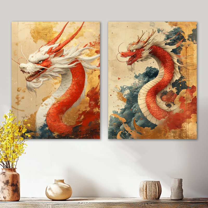 «China Dragon Majestic Power I», ensemble d'art mural en métal Mythical, 32" H x 48" W