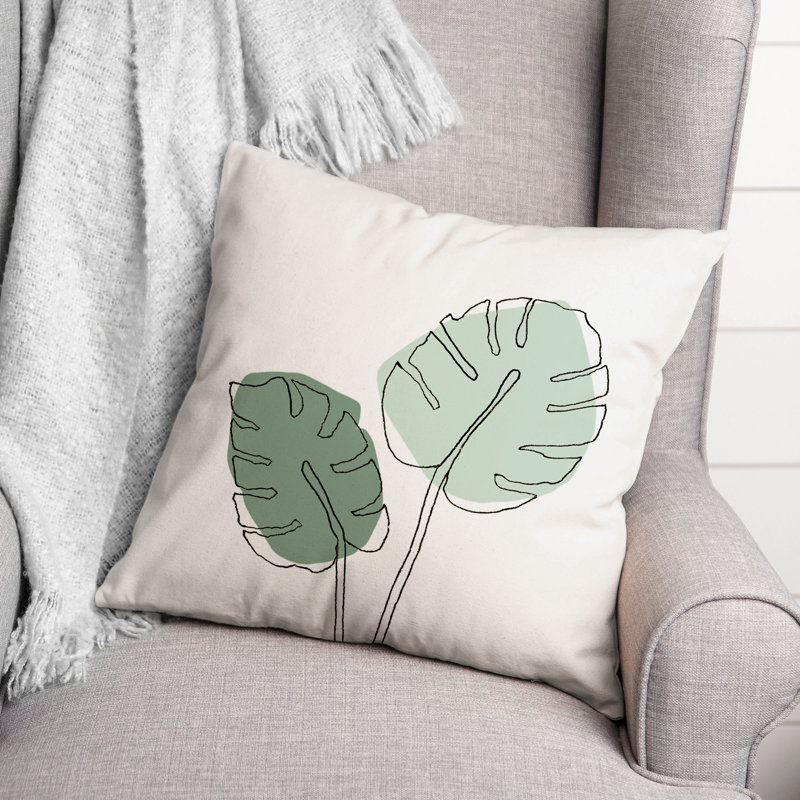 Housse et insert de coussin carré à motif de feuilles S croquis Monstera