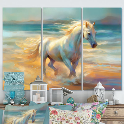 Cheval sur la plage, impression sur toile 3 pièces
