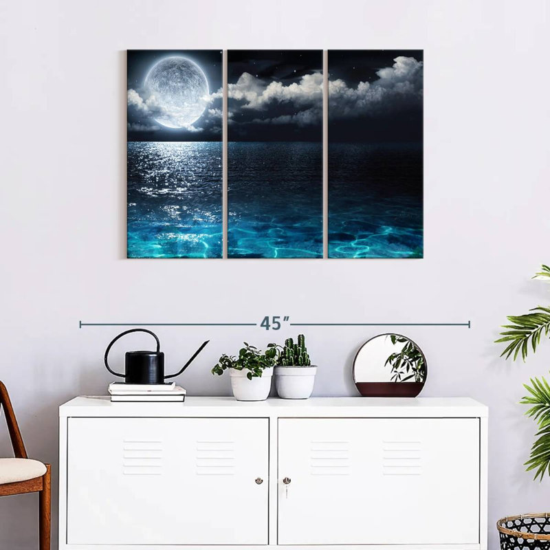 " Moonlit Blue Sea " 3 - Pieces, 42" H x 65" W x 1.25" D