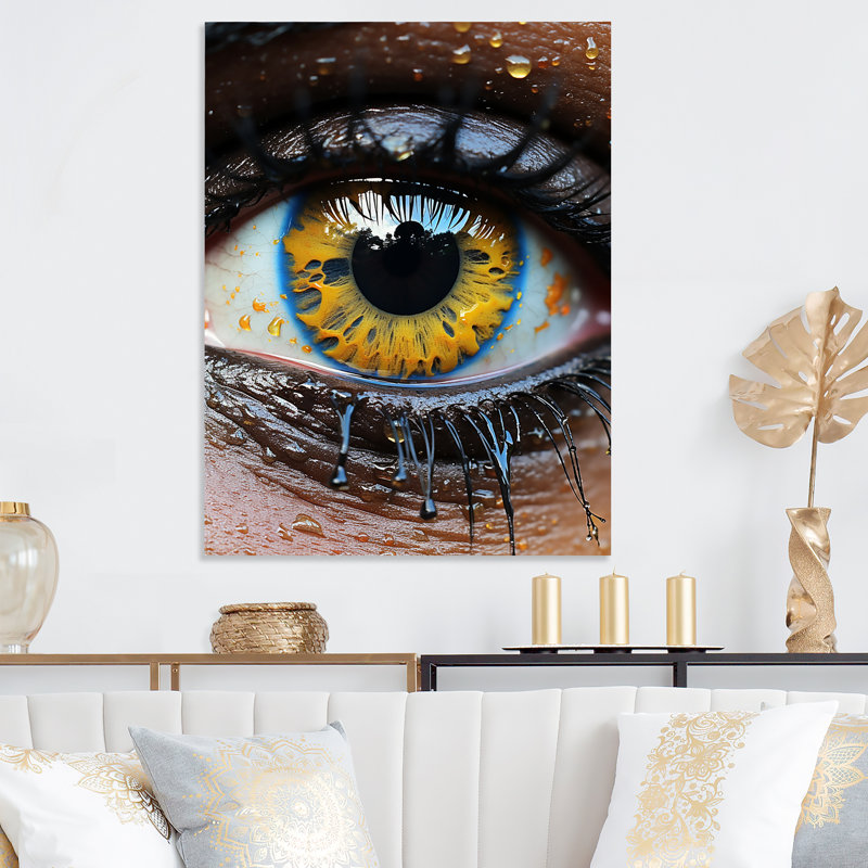 «Yellow and Green Eye In Focus», art mural œil en métal, H 32 po x l 24 po x P 1 po
