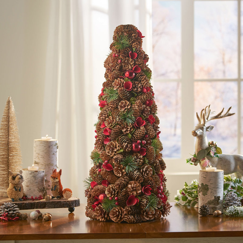 Arbre de table artificiel pré-décoré pomme de pin non éclairé