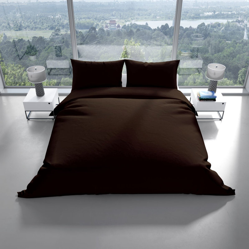Elio Bed Linen, Brown, 200 x 200cm Duvet Cover + 2 Pillowcases (80 x 80cm