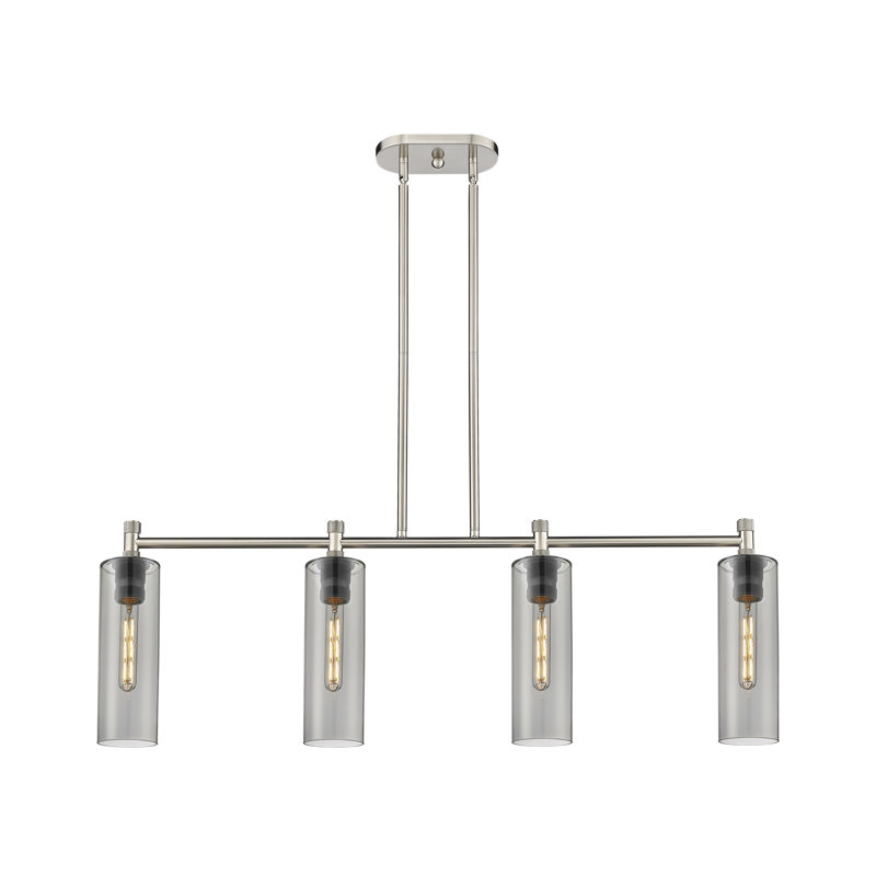 Luminaire suspendu pour îlot 4 lumières Crown Point, H 14,75 po x l 43,75 po x P 3,88 po, Plaqué couleur fumée, Nickel satiné
