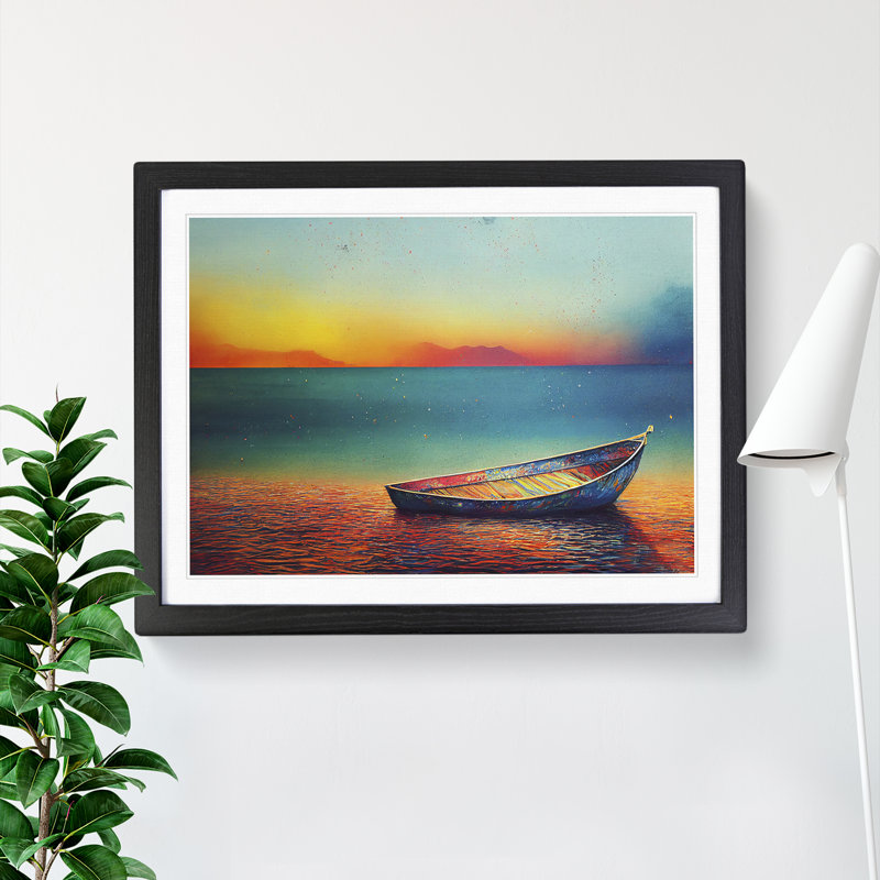Stranded Boat on the Beach - Framed Print, Black, 46cm H x 64cm W x 2cm D