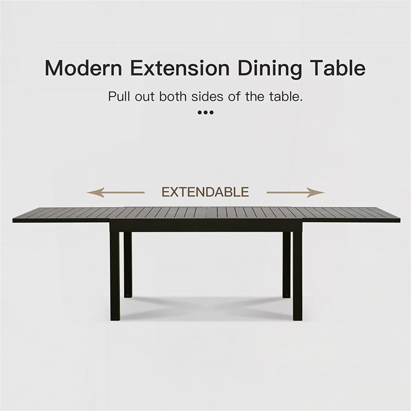 Outdoor Extendable Dining Table, 29.5" H x 35.5" W x 106.25" D, Black