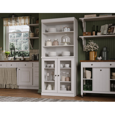 Kaniesha 100% Solid Wood 32" Pantry Cabinet with Clear Glass Doors and Adjustable Shelves by Hokku Designs