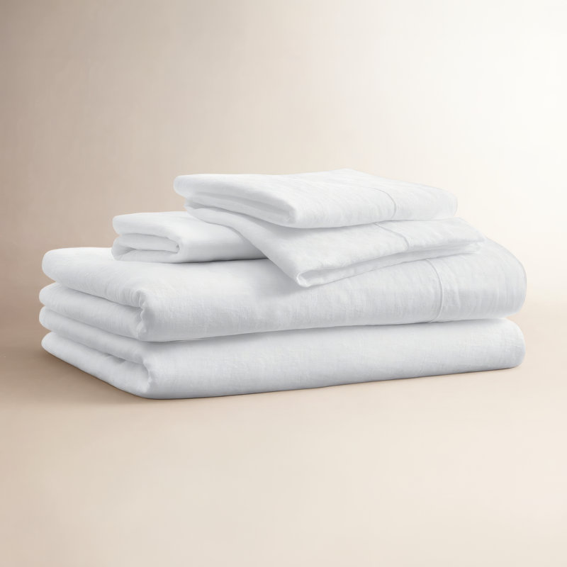 100% Linen Sheet Set, White, King Sheet Set + 2 Pillowcases