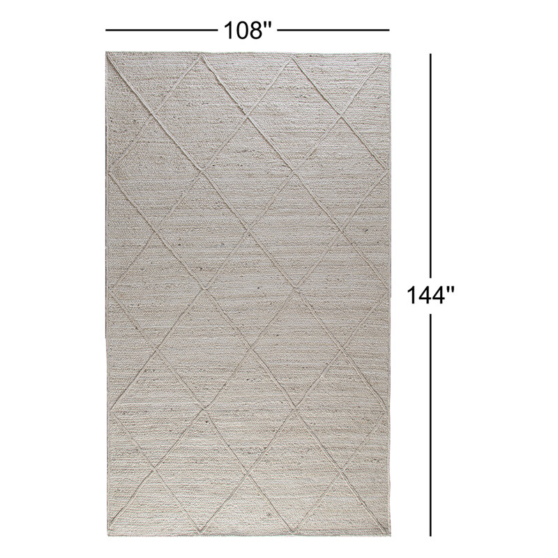 Cloverdales Geometric Hand-Loomed Jute Area Rug in Ivory, Rectangle 9' x 12'
