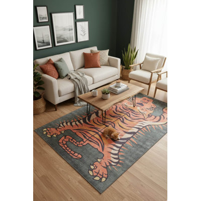 Opus Decorative Woven Based Orange Green Tiger Patterned Carpet