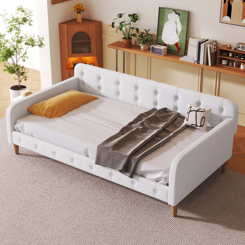 Upholstered Daybed With 4 Support Legs, Beige