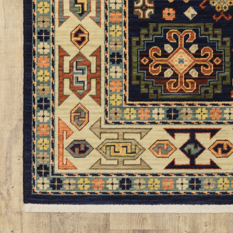 Tapis bleu / ivoire Oaklynn, Rectangle 2 pi x 3 pi