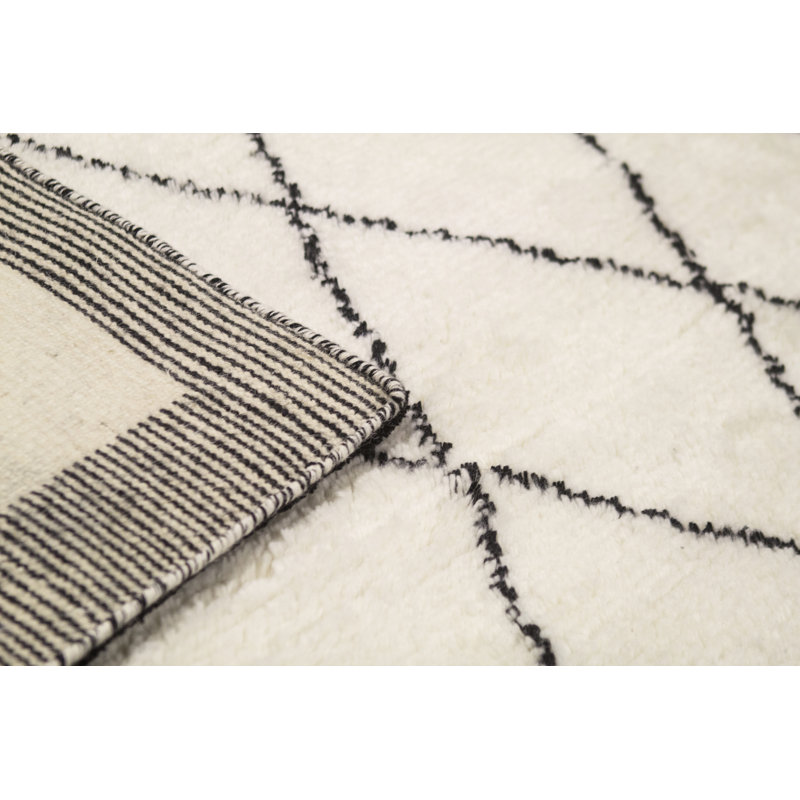 Tapis ivoire / noir marocain de haute qualité noué à la main