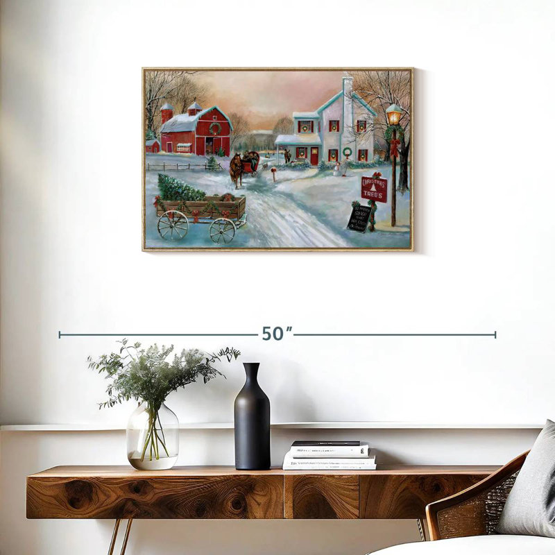 Ferme de Noël festive, Cadre flottant en bois naturel, 31 po x 21 po