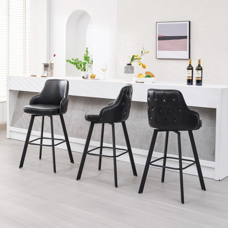 Bar Stools Swivel High Back Bar Height Bar Stools, Black, 3, Bar Stool (30” Seat Height)