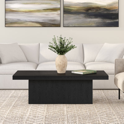 47.5" Wide Coffee Table with Fluted Pedestal Base — Black Grain Scandinavian MDF Center Table for Living Room | Karyme
