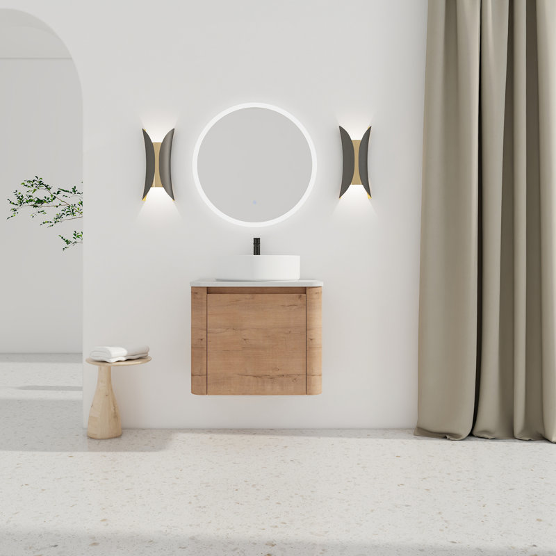 Meuble-lavabo mural moderne avec lavabo d'art en céramique et porte à fermeture en douceur, 24", Blanc