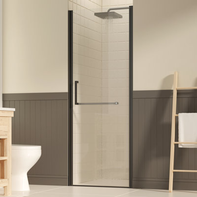 72" High Pivot Shower Door, 27 - 28" Wide, Matte Black, Reversible Installation, Nano Coating, Fits Bathroom Narrow Areas Corners