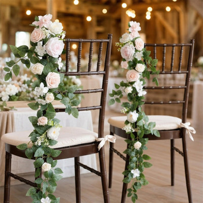 2 pièces de décoration de chaise de mariage, guirlande florale d'allée, fleurs de banc artificielles, guirlande suspendue, arrangement floral de roses (sans chaise)