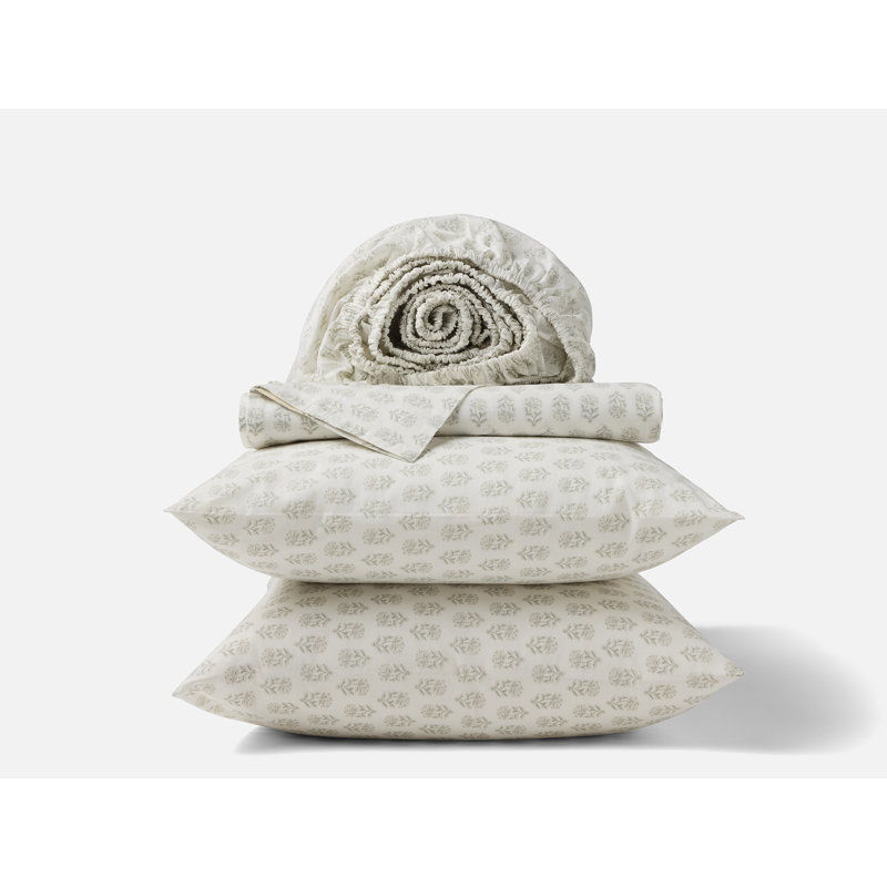 Ensemble de draps en percale à imprimé biologique, Twin, Seafoam Chrysanthemum