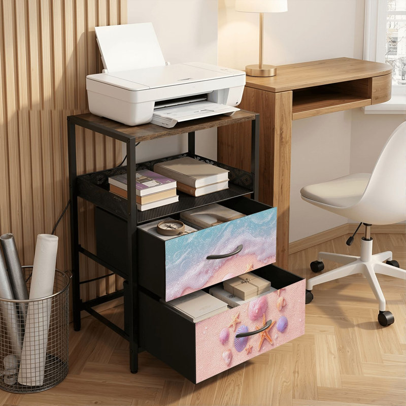 Table de chevet 2 tiroirs avec station de charge, table de chevet de chambre à coucher avec ports USB et prises USB