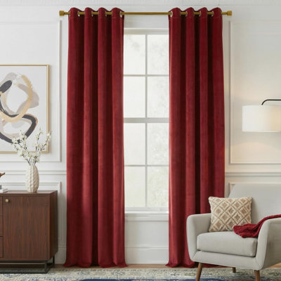  Velvet Curtains Classic Velvet Woven Home Theater Grommet Top Thermal Insulated Room Darkening Drapes, Set of 2