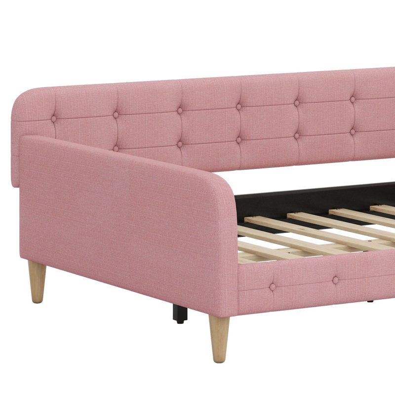 Upholstered Daybed With 4 Support Legs, Pink