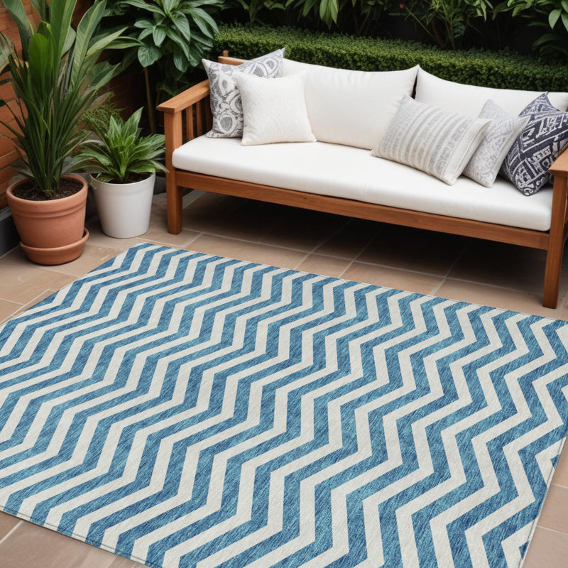 Tapis lavable extérieur bleu sarcelle et ivoire 10 pi x 14 pi sarcelle