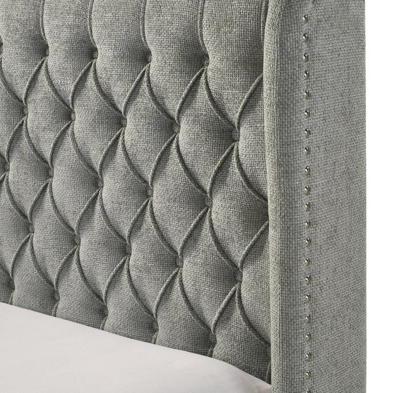 Lit tapissier Contemporary, gris, Grand