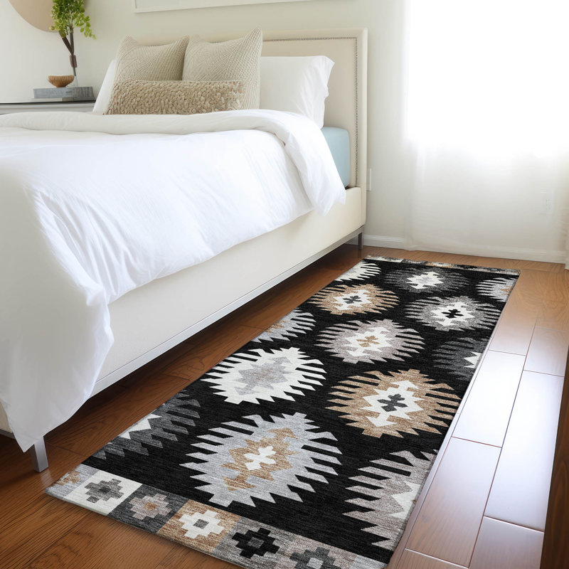 Premium Machine Washable Prisco Black Rug, Runner 2'3" x 7'6"