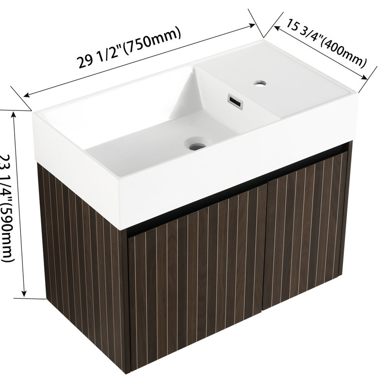 Meuble-lavabo pour salle de bain, lavabo en résine de 30 po, conception élégante pour meuble-lavabo avec lavabo, poignée biseautée à 45 °,