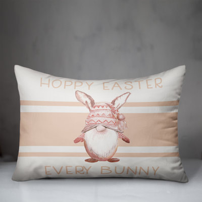 Hoppy Easter Gnome Blush 2 Outdoor Throw Pillow