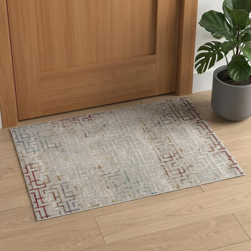 2' X 3' Gray and Ivory Geometric Washable Non Skid Area Rug