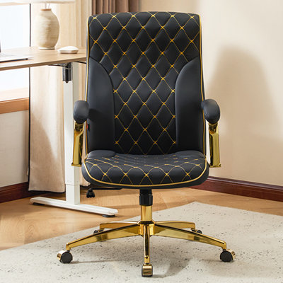 44.5'' H Mid-century Modern Faux Leather Ergonomic Executive Chair with Lumbar Support,Home Office Chair with Wheels