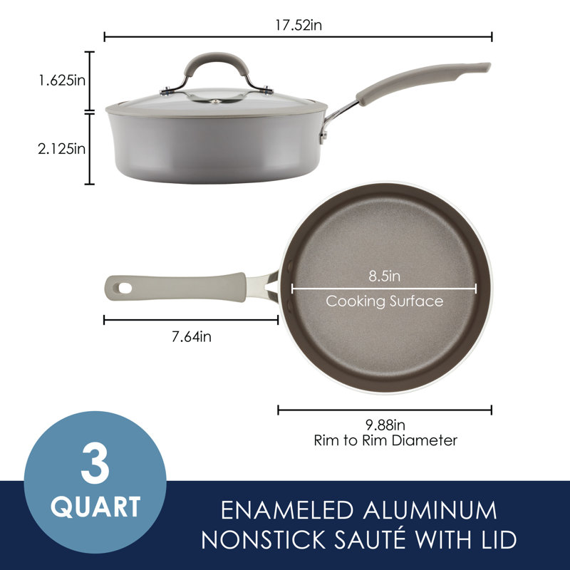 Rachael Ray Cook + Create Aluminum Nonstick Saute Pan with Lid, 3-Quart, Gray