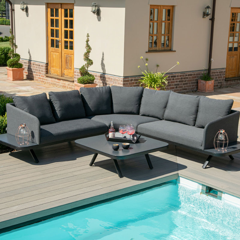 Wilsen Outdoor Fabric Cove Corner Sofa Group, Black, Charcoal