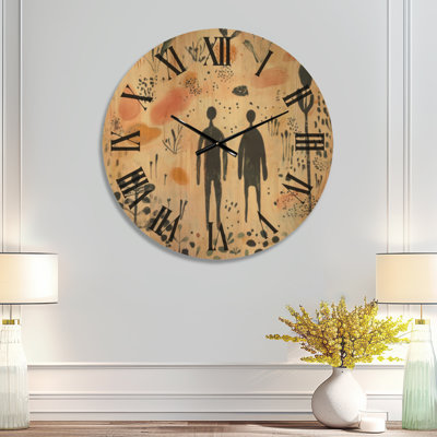 Folk Figures in the Field - Boho Large Wood Wall Clock