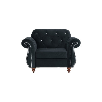 Formal Luxury Look 1Pc Black Velvet Chair Living Room Furniture Plush Tufted Back Seat Chair Couch