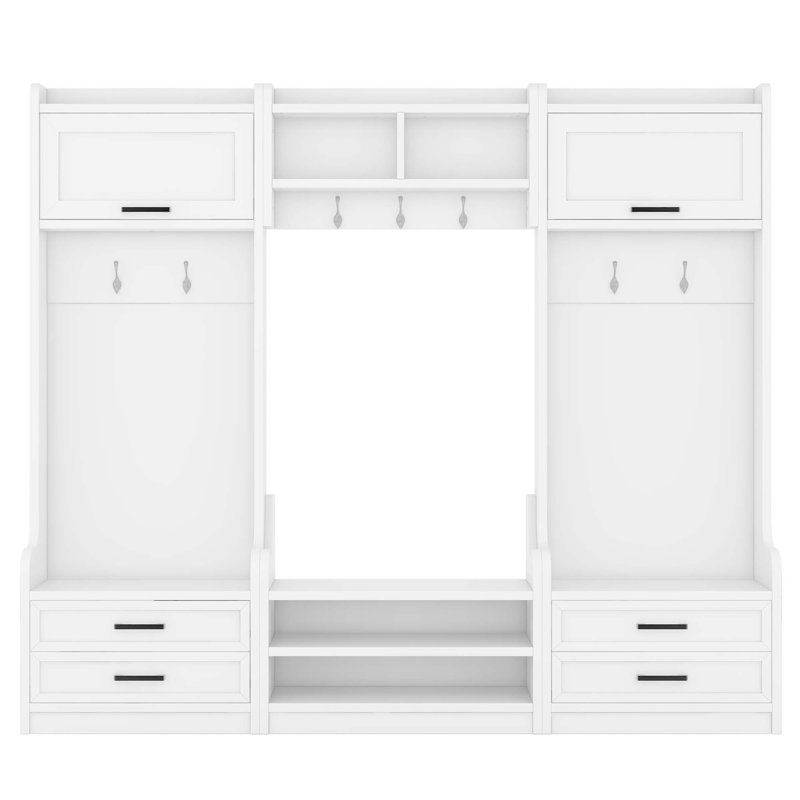 4-In-1 Detachable Hall Tree With Storage And 7 Hooks, Multiple Functions Hallway Coat Rack With Storage Drawers And Cabinet  Shoe Bench For Entryway Hallway