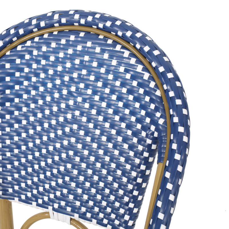 Outdoor French Barstool Set With Durable Materials And Stylish Design, Navy Blue/White