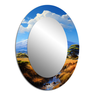 African Kilimanjaro Heights - Blue Modern Oval Wall Mirror