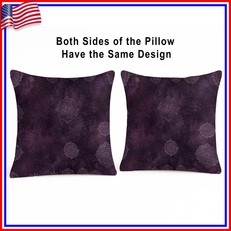 Purple Ornamental Motif Double Sided Throw Pillows, 16 x 16 inches
