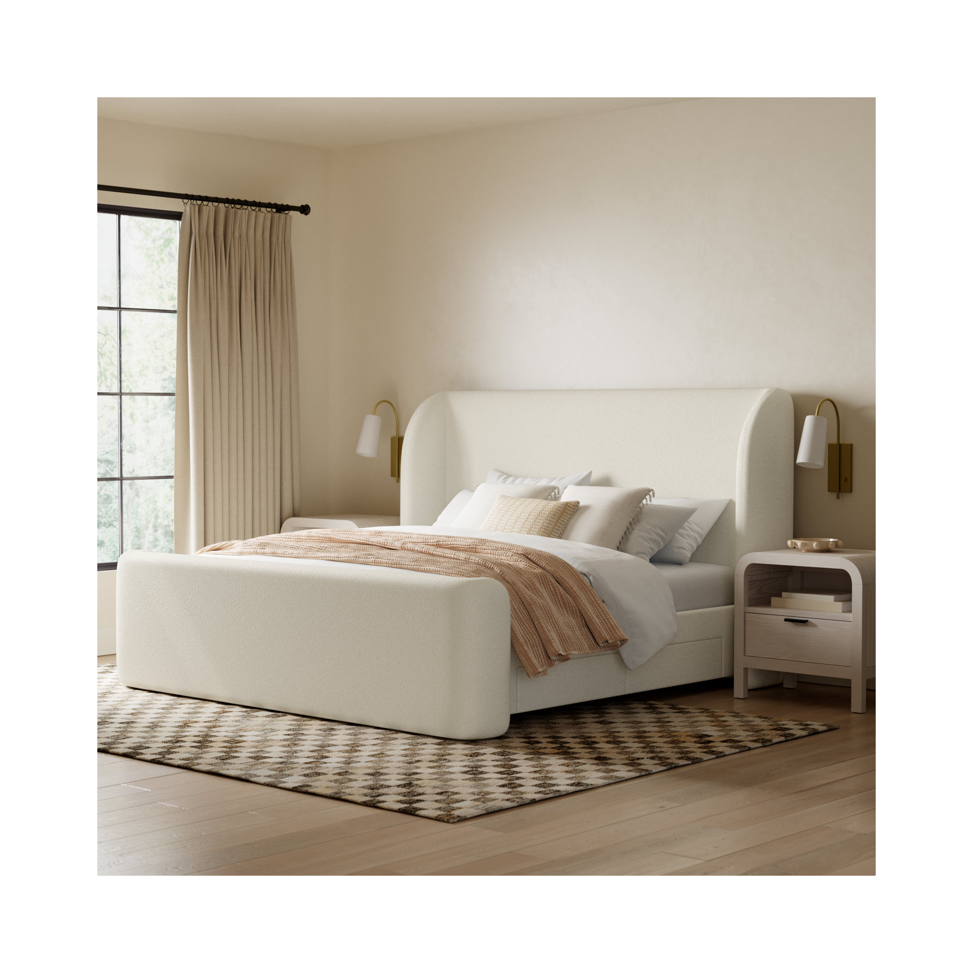 Lizzie Upholstered Storage Bed, Cream Boucle, King