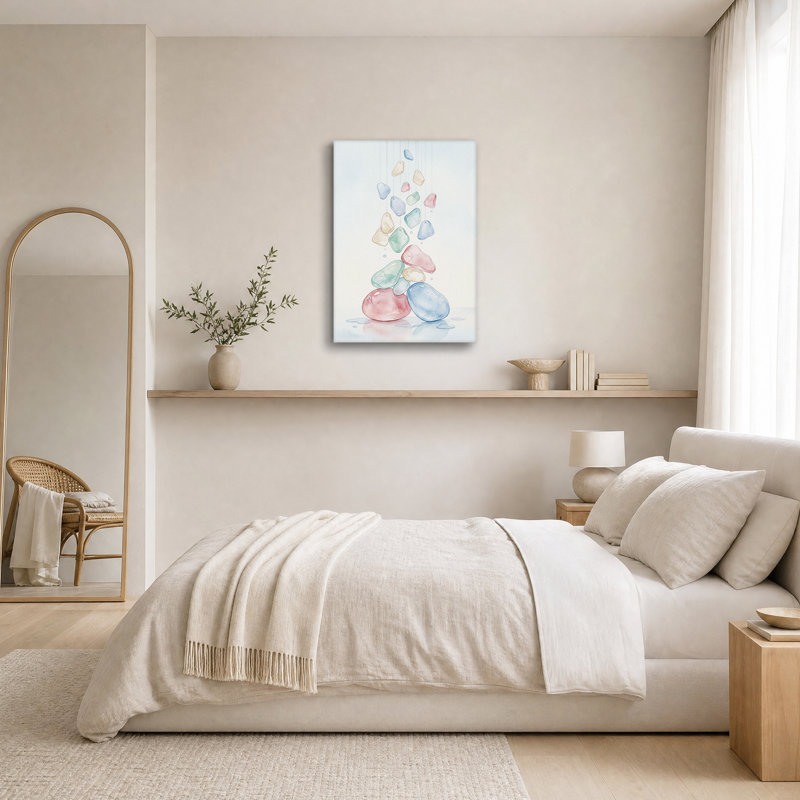 «Pastel Floating Stones», aquarelle sur toile, H 24 po x l 16 po