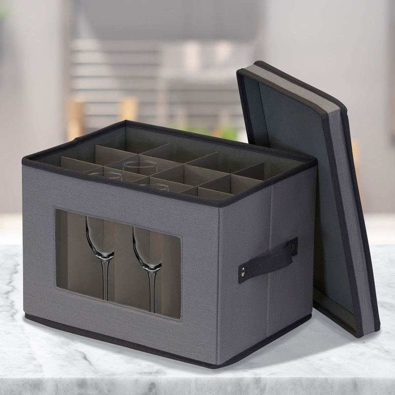 Boîte de rangement flûte à champagne avec 12 compartiments et bordure noire, H 9,75 po x l 14,5 po x P 11 po