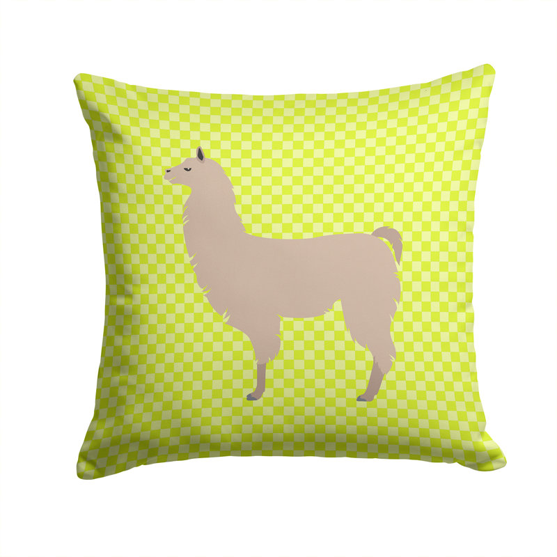 Llama Check Square Outdoor Throw Pillow, Green, 14" x 14"