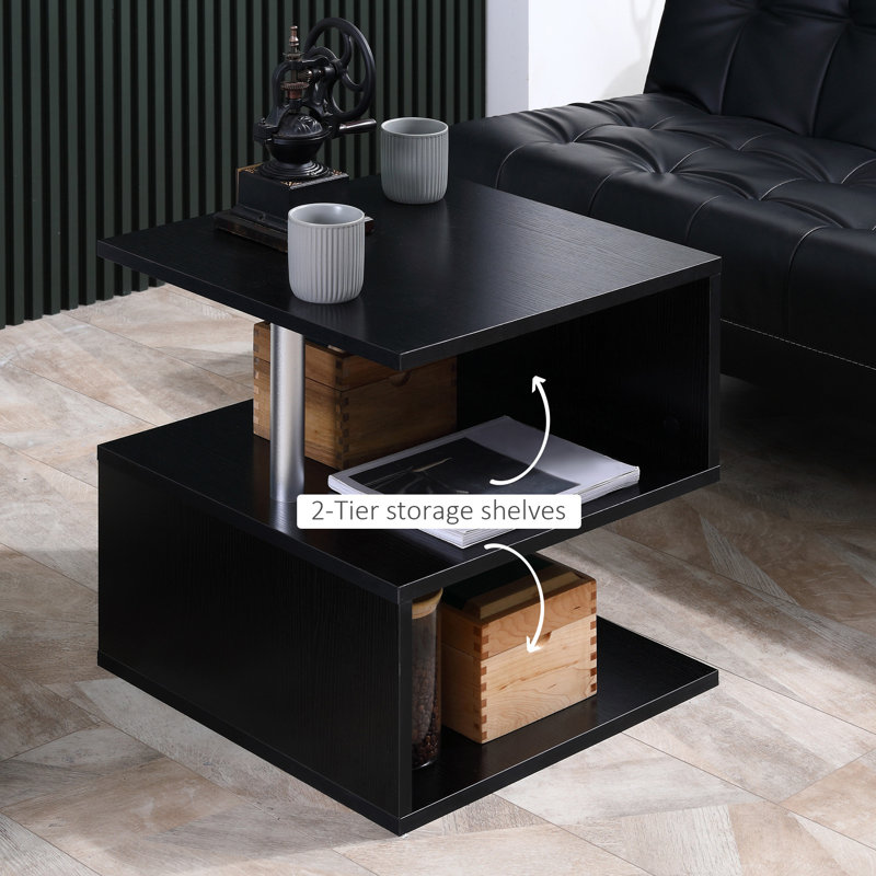Modern Coffee Table With S-Shaped 3 Tiers Open Storage Shelf, Black, 19.68" H x 19.68" L x 20.03" W