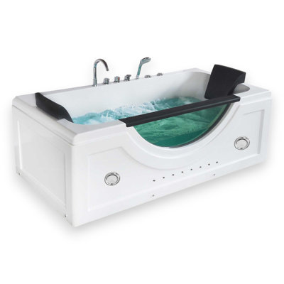 NIAGARA 71" x 35.5" 2-Person White Whirlpool Bathtub with Dual Pump, Heater & Glass Front Panel
