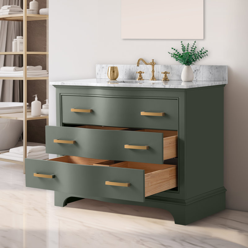 Goleta 42" Single bathroom Vanity with Marble Top, Vintage Green/Brushed Gold